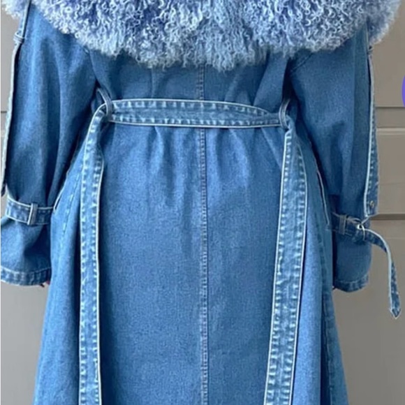 Loragal; Faux fur denim maxi trench coat - Picture 2 of 10